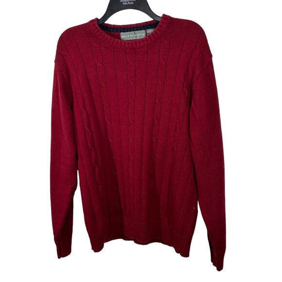 Oscar de la Renta Cable Knit Crew Neck Burgundy Wine Pullover Sweater size Large - Picture 5 of 10